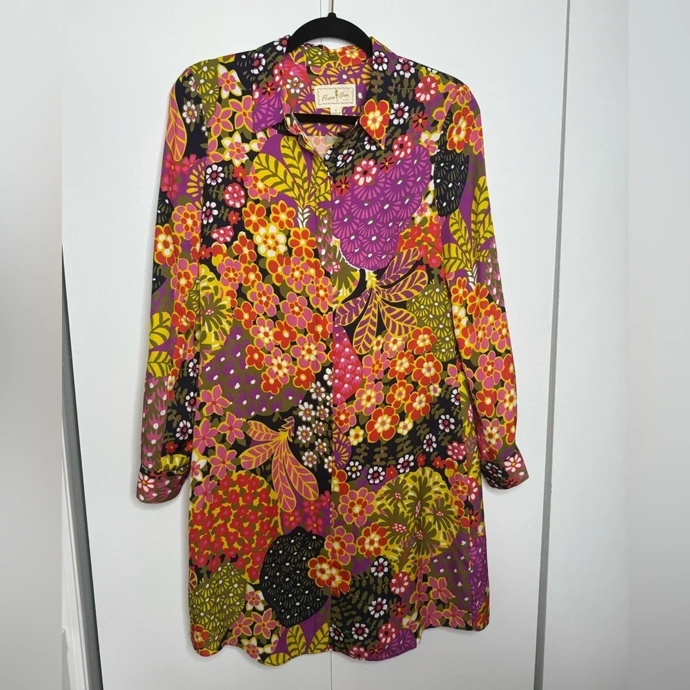 Flora Bea Natalee Dress - Blueberry Hill - 100% Silk - Small - Picture 3 of 9